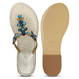 Saint Fleur Multi Stone Embellished Beige Leather Flats