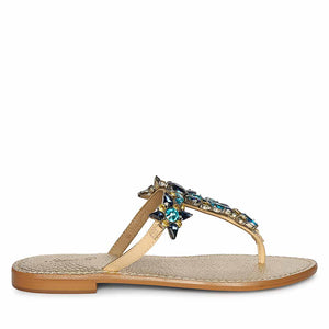 Saint Fleur Multi Stone Embellished Beige Leather Flats