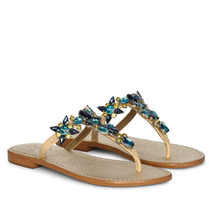 Saint Fleur Multi Stone Embellished Beige Leather Flats