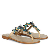 Saint Fleur Multi Stone Embellished Beige Leather Flats