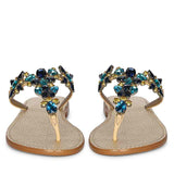 Saint Fleur Multi Stone Embellished Beige Leather Flats