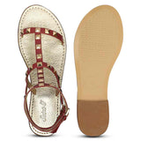 Saint Miriam Red Leather Metal Studded Sandals
