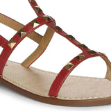 Saint Miriam Red Leather Metal Studded Sandals