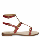 Saint Miriam Red Leather Metal Studded Sandals