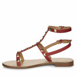 Saint Miriam Red Leather Metal Studded Sandals