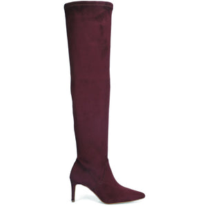 Saint Benoite Burgundy Stretch Suede Thigh High Boots