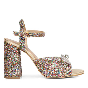 Bow Detail Glitter Heels - Saint Leonara's trendy multicolor leather block heels.
