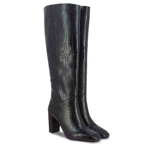 Saint Emily Black Croc Embossed Vegan Leather Long Boots