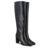 Saint Emily Black Croc Embossed Vegan Leather Long Boots