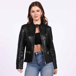 Saint Kinsley Women Black Leather Cafe Racer Jackets