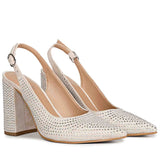 SAINT ALYSSA off-white pumps: Elegant crystal accents