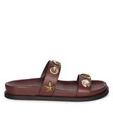 Saint Hallie Seashell & Star Studs Brown Leather Sandals