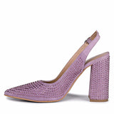 Lilac pumps featuring Saint Alyssa's signature crystals