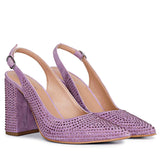 Lilac pumps featuring Saint Alyssa's signature crystals