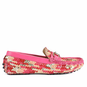 Saint Amara Hand Woven Metallic Pink Leather Loafers