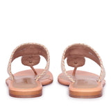 Saint Beau Stone Jeweled Pink Leather-Raffia Flat Sandals