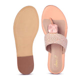 Saint Beau Stone Jeweled Pink Leather-Raffia Flat Sandals