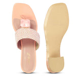 Saint Stevie Stone Jeweled Pink Raffia Block Heels