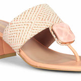 Saint Stevie Stone Jeweled Pink Raffia Block Heels
