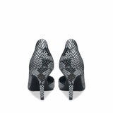 Saint Layla Silver Black Snake Print Leather Pumps