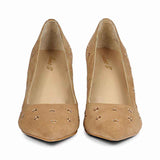 Saint Remi Eyelet Embellished Beige Suede Leather Pumps