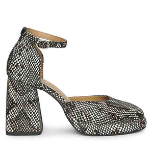Saint Emma Brown and White Snake Print Leather Heels