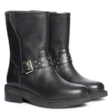 Saint Harley Studded Harness Mid-Calf  Black Leather Boots