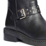 Saint Harley Studded Harness Mid-Calf  Black Leather Boots