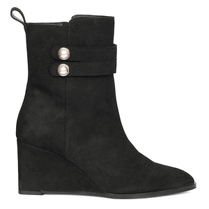 Saint Rosabel Pearl Black Suede Leather Wedge Ankle Boots