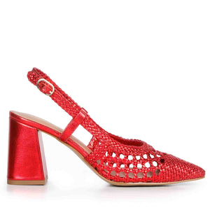 Luxurious Red Block Heels - Saint Fabienne Handcrafted