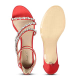 Saint Vittoria Stone Embellished Red Strappy Stilettos
