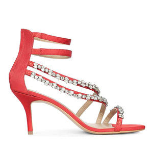 Saint Vittoria Stone Embellished Red Strappy Stilettos