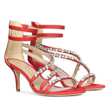 Saint Vittoria Stone Embellished Red Strappy Stilettos