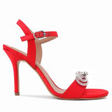 Saint Hayden Crystal Bow Red Satin-Leather Stilettos