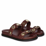Saint Hallie Seashell & Star Studs Brown Leather Sandals
