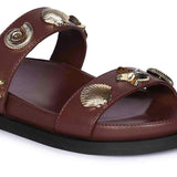 Saint Hallie Seashell & Star Studs Brown Leather Sandals