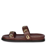 Saint Hallie Seashell & Star Studs Brown Leather Sandals