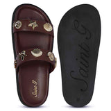 Saint Hallie Seashell & Star Studs Brown Leather Sandals