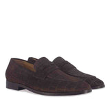 Saint Alessandro Brown Suede Croco Print Leather Loafers