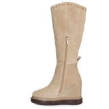 Saint Adelmo studs wedge boots, ivory suede