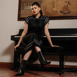 Saint Fia Black Leather Block Heel Boots