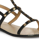 Saint Miriam Black Leather Metal Studded Sandals