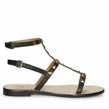 Saint Miriam Black Leather Metal Studded Sandals
