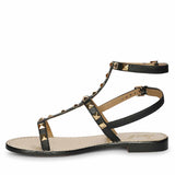 Saint Miriam Black Leather Metal Studded Sandals