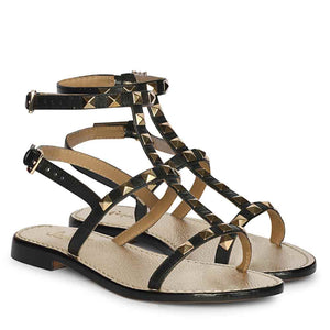 Saint Miriam Black Leather Metal Studded Sandals