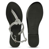 Saint Elsie Crystal Cord Metallic Silver Leather Flat Sandals