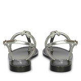 Saint Elsie Crystal Cord Metallic Silver Leather Flat Sandals