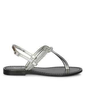 Saint Elsie Crystal Cord Metallic Silver Leather Flat Sandals