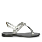 Saint Elsie Crystal Cord Metallic Silver Leather Flat Sandals