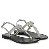 Saint Elsie Crystal Cord Metallic Silver Leather Flat Sandals